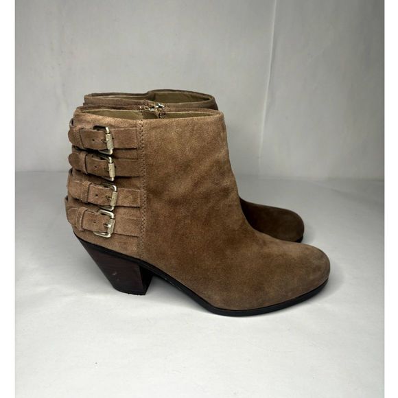 Sam Edelman Women's Lucca Suede Ankle Booties in Tan Beige - Picture 4 of 11